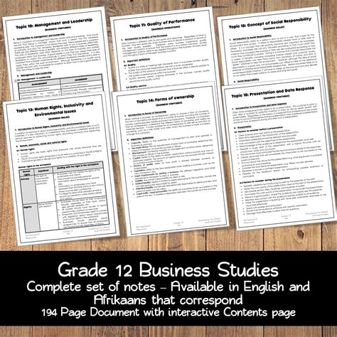 Grade 12 Business Studies Notes English • Teacha