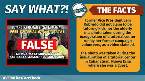 VERA FILES FACT CHECK Robredo Did NOT Tutor Elderly In Photo VERA Files