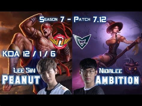 SKT T1 Peanut LEE SIN Vs SSG Ambition NIDALEE Jungle Patch 7 12 KR