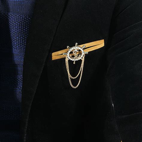 Men S Diamante Rhinestone Gold Tie Tack Chain Suit Pin Lapel Brooch