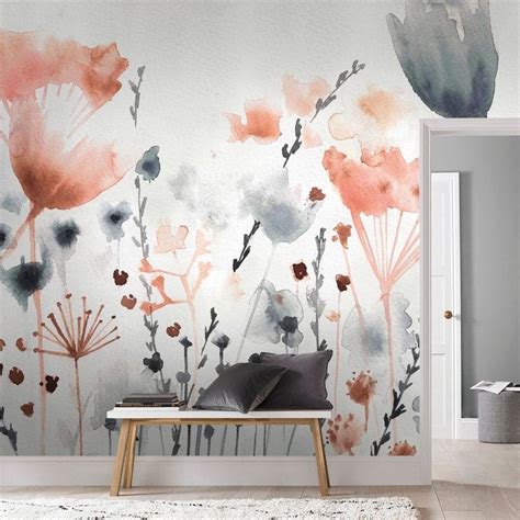 Papier Peint Panoramique Prairie Aquarelle Home Wallpaper Home Decor