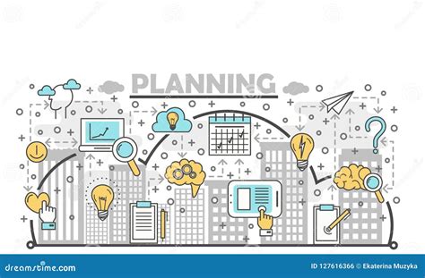 Vector Thin Line Planning Poster Banner Template Stock Vector Illustration Of Innovation