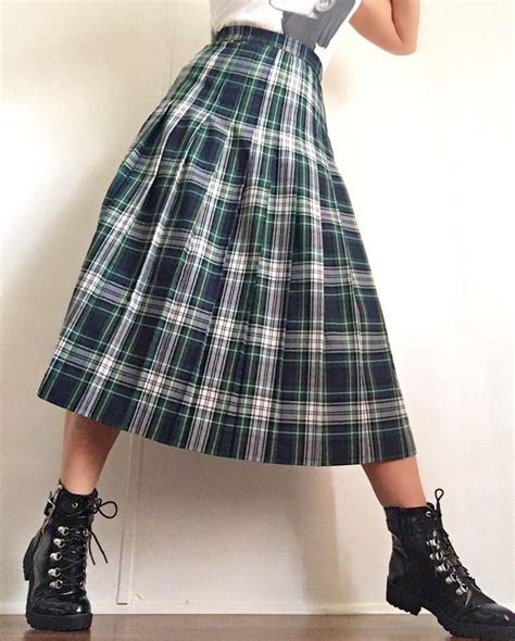 Vintage Pleated Tartan Plaid Classic Midi Skirt Scottish Etsy In 2021