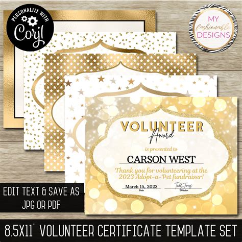 Volunteer Certificate Template Set Volunteer Award 5 Templates Included ...