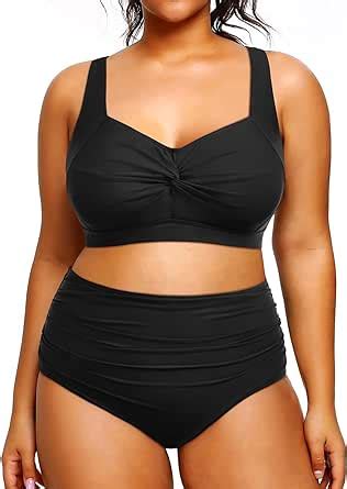 Amazon Tempt Me Women Plus Size High Waisted Bikini Set Two Piece