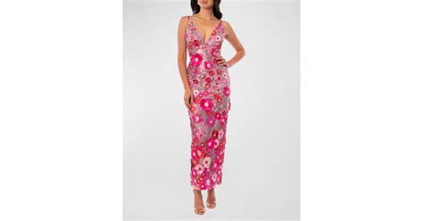 Helsi Norah Sequin Deep V Neck Applique Gown In Pink Lyst