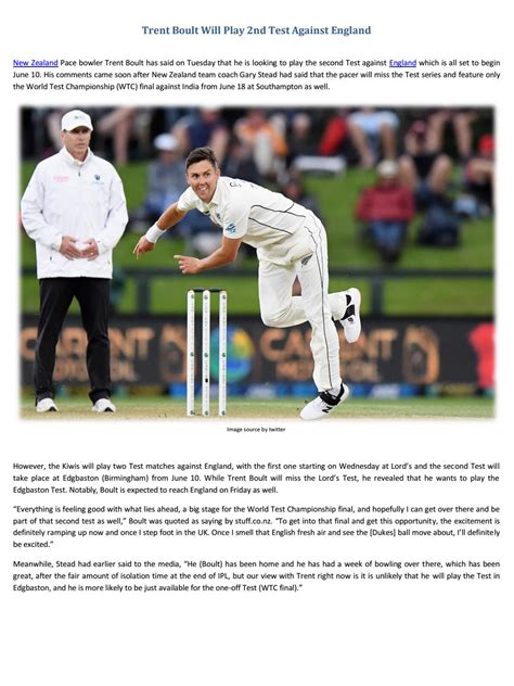 Trent Boult Will Play 2nd Test Against England By Ritu Sharma Issuu