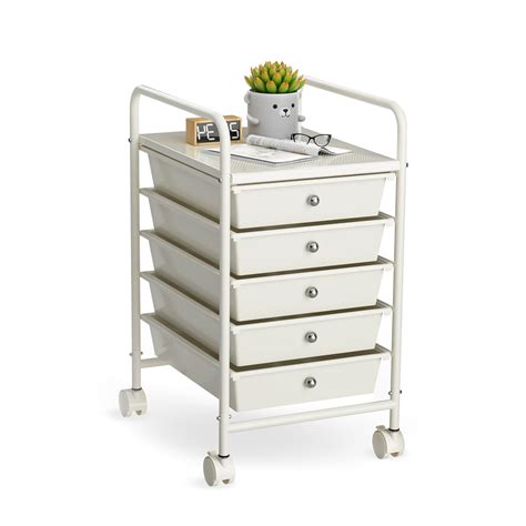 5 Tier Rolling Cart with 5 Drawers, Multipurpose Rolling Storage Cart