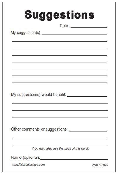 Suggestion Card Template Word At Luella Templates