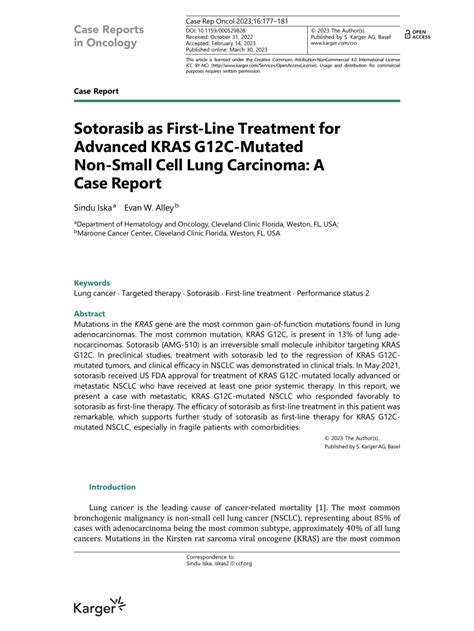 Pdf Sotorasib As First Line Treatment For Advanced Kras G12c Mutated Non Small Cell Lung