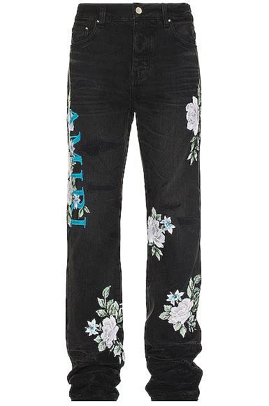 Amiri Floral Straight Jean In Faded Black Fwrd