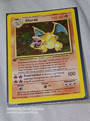 Mint GERMAN Glurak 1st Edition Charizard 4 102 Holo Rare Base Set 1999