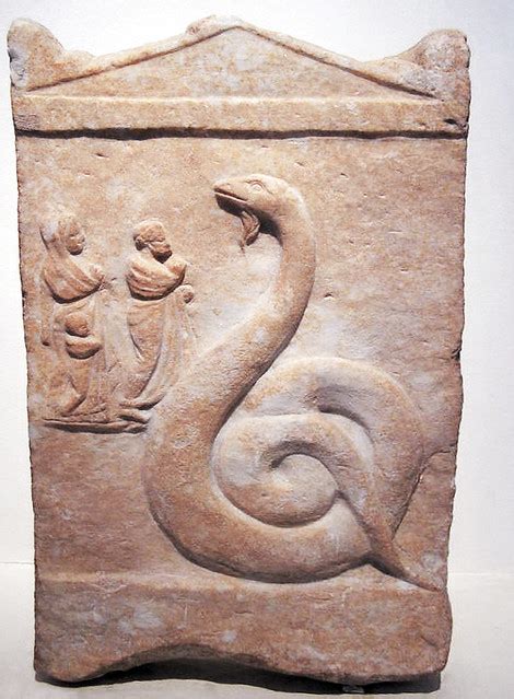 Relieve Serpiente Votivo Griego Clásico Estela Funeraria Museo