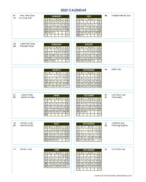 Annual Calendar Vertical Template Free Printable Templates