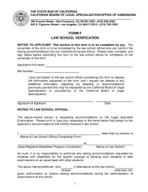 Fillable Online Ls Calbar Ca Bformb F Law School Verification Legal