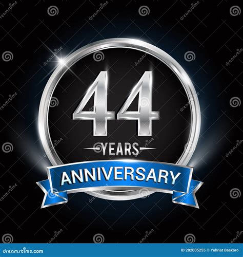 Celebrating 44th Years Anniversary Logo With Silver Ring And Blue