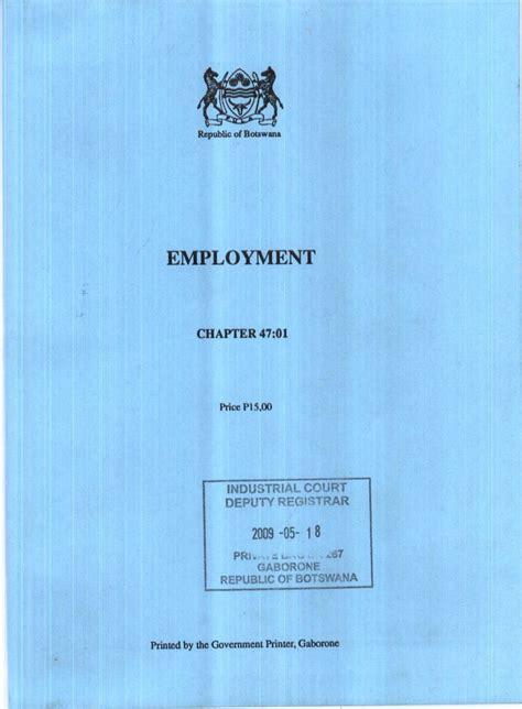 Employment Act Chapter Government Of Botswana