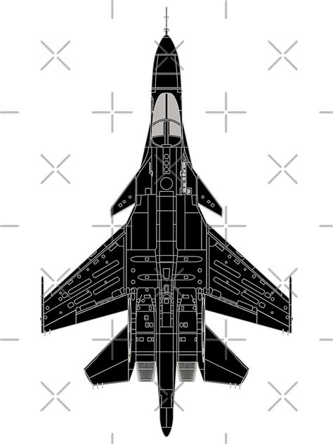 Sukhoi Su Fullback Silhouette Top View Black Photographic Print