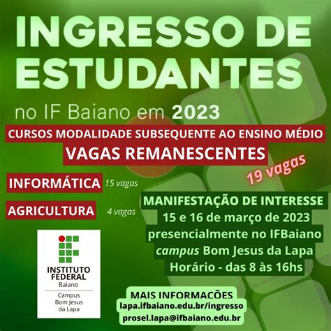 Campus Bom Jesus Da Lapa IF Baiano Campus Bom Jesus Da Lapa Abre