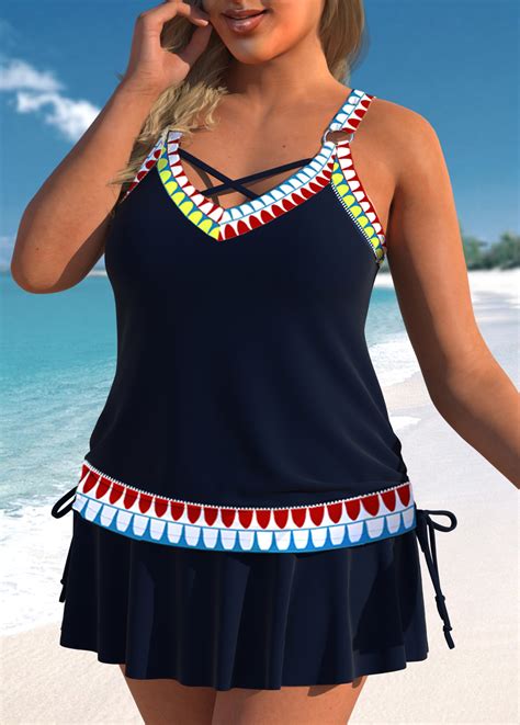 Plus Size Navy African Tribal Print Tankini Top Rosewe Usd