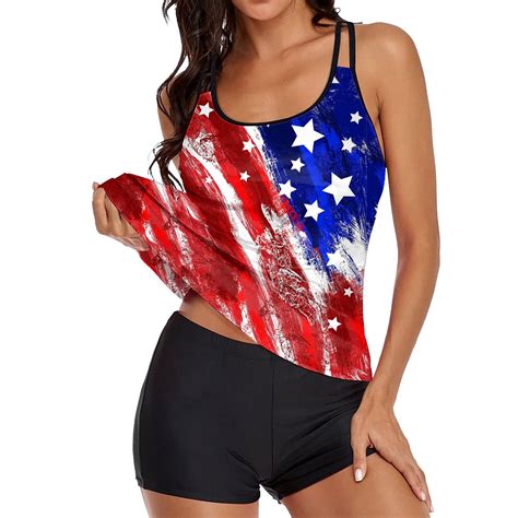 Lekode American Flag Tankini Swimsuits For Women Patriotic Two Piece