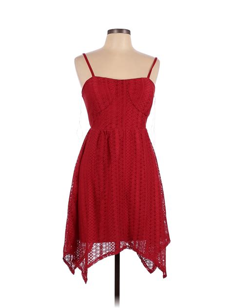 No Boundaries 100 Polyester Solid Colored Red Casual Dress Size L 52