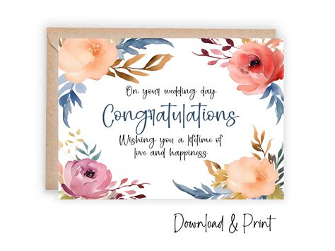 Wedding Congratulations Card, Printable Happy Wedding Day Card ...