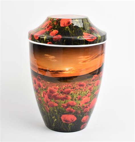 Iron Metal Cremation Urn Poppy Sunset With Free Ashes Bag Urnswithlove