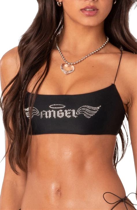 Edikted Angel Rhinstone Bikini Top Black Editorialist