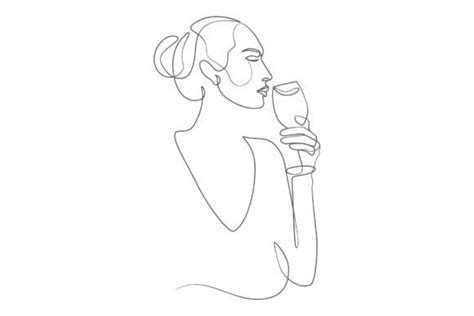 Woman Drinking One Line Art Drawing Graphic By Subujayd · Creative Fabrica