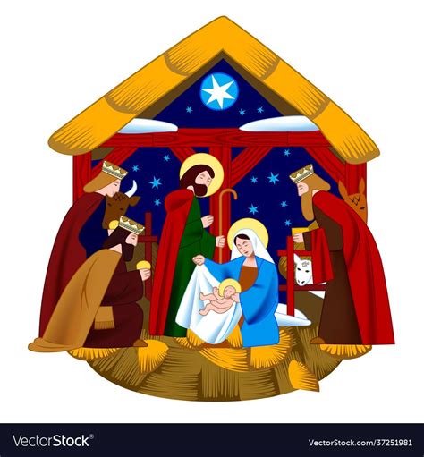 Scene Nativity Christ And Adoration Vector Image On Vectorstock The