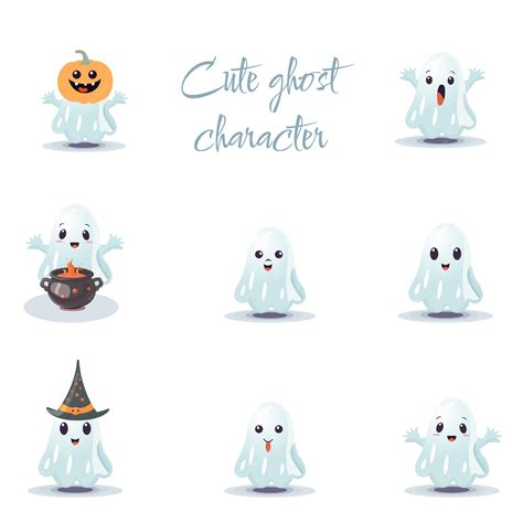 Premium Vector Cute Ghost Character Vector Illustration Set Halloween