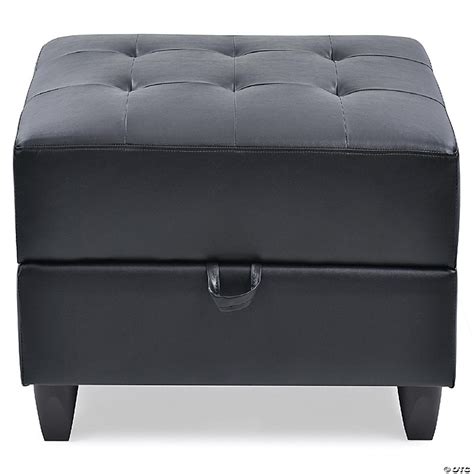 Passion Furniture Revere Black Faux Leather Upholstered Storage Ottoman