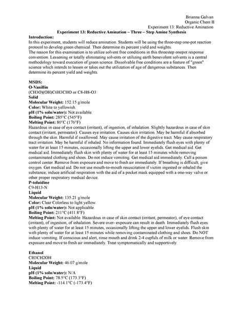 Experiment Reductive Animation Organic Chem Ii Experiment