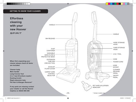 Hoover Spirit Upright Vacuum Cleaner Sp Instruction Manual Product