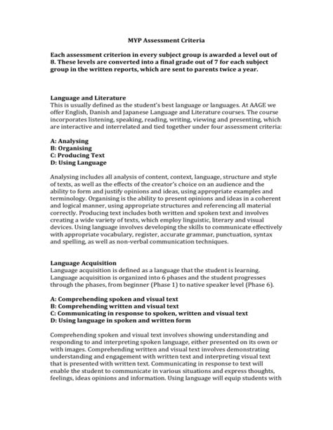 Myp Assessment Criteria Each Assessment Criterion In Every