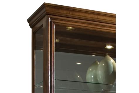 Lighted Sliding Door 4 Shelf Curio Cabinet In Golden Oak Brown