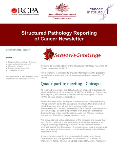 Structured Pathology Reporting Of Cancer Newsletter