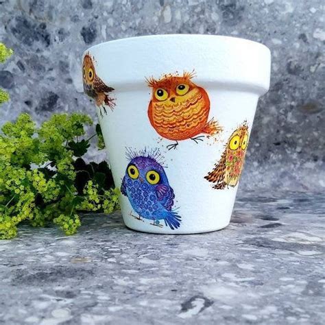 Owl Plant Pot Cm Terracotta Owl Planter Owl Flower Pot Etsy