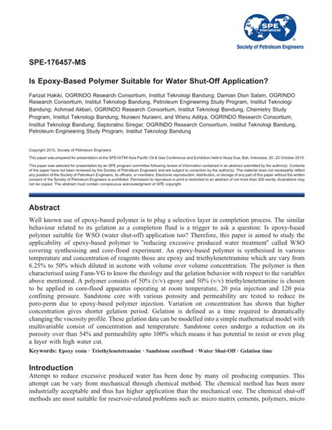 (PDF) Is Epoxy-Based Polymer Suitable for Water Shut-Off Application?