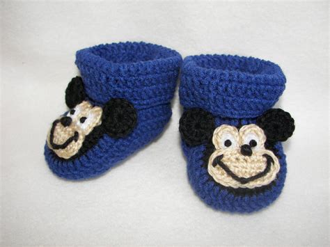 Baby Booties Mickey Mouse Blue Nb To Months Finely Finished