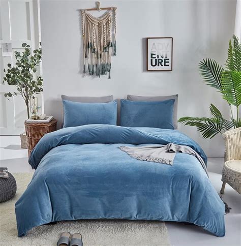 Houseri Blue Velvet Comforter Set King Fluffy Light Blue