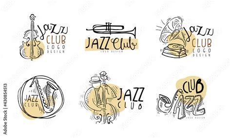 Jazz Club Logo Design with Musical Instrument Vector Set Stock Vector ...