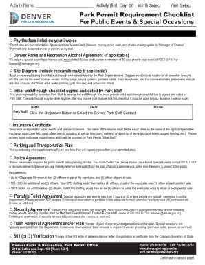 Fillable Online Park Permit Requirement Checklist For Public Events