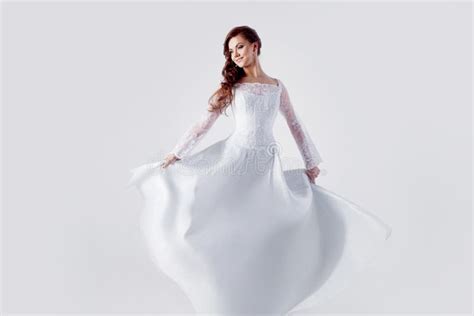 Beautiful Bride In Wedding Dress White Background Stock Photo Image