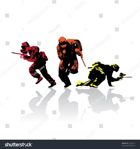 Colored Paintball Silhouettes With Reflection Vector Illustration