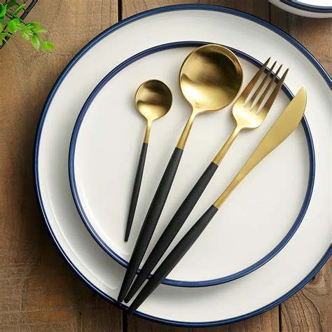 Aliexpress Buy 24pcs Western Luxury Black Gold Cutlery Set 18 10