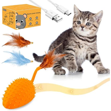 interactive led mouse cat toy  automatic chirping feather tail