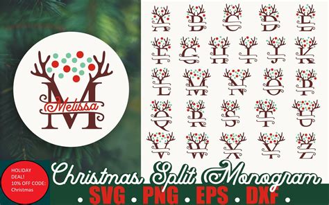 Christmas Monogram Svg Bundle Split Svg PNG Instant Download - Etsy