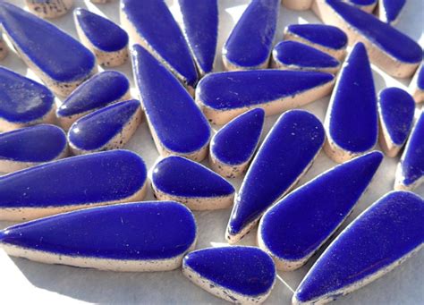 Dark Blue Teardrop Mosaic Tiles G Ceramic Petals In Mix Of Etsy